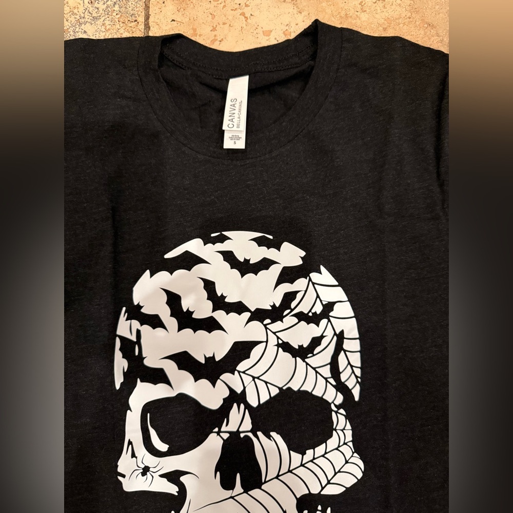 NEW NWT CVG Halloween Skull Bat Black soft T shirt Sz S. #workout #gym #fitness - Picture 3 of 6